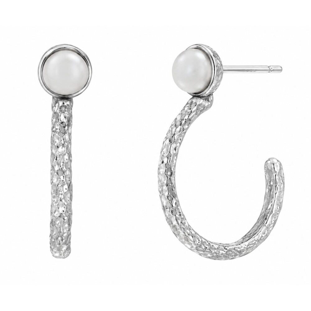 Silpada Always Appropriate Sterling Silver Pearl Textured Hoop Earrings 1" BNIB